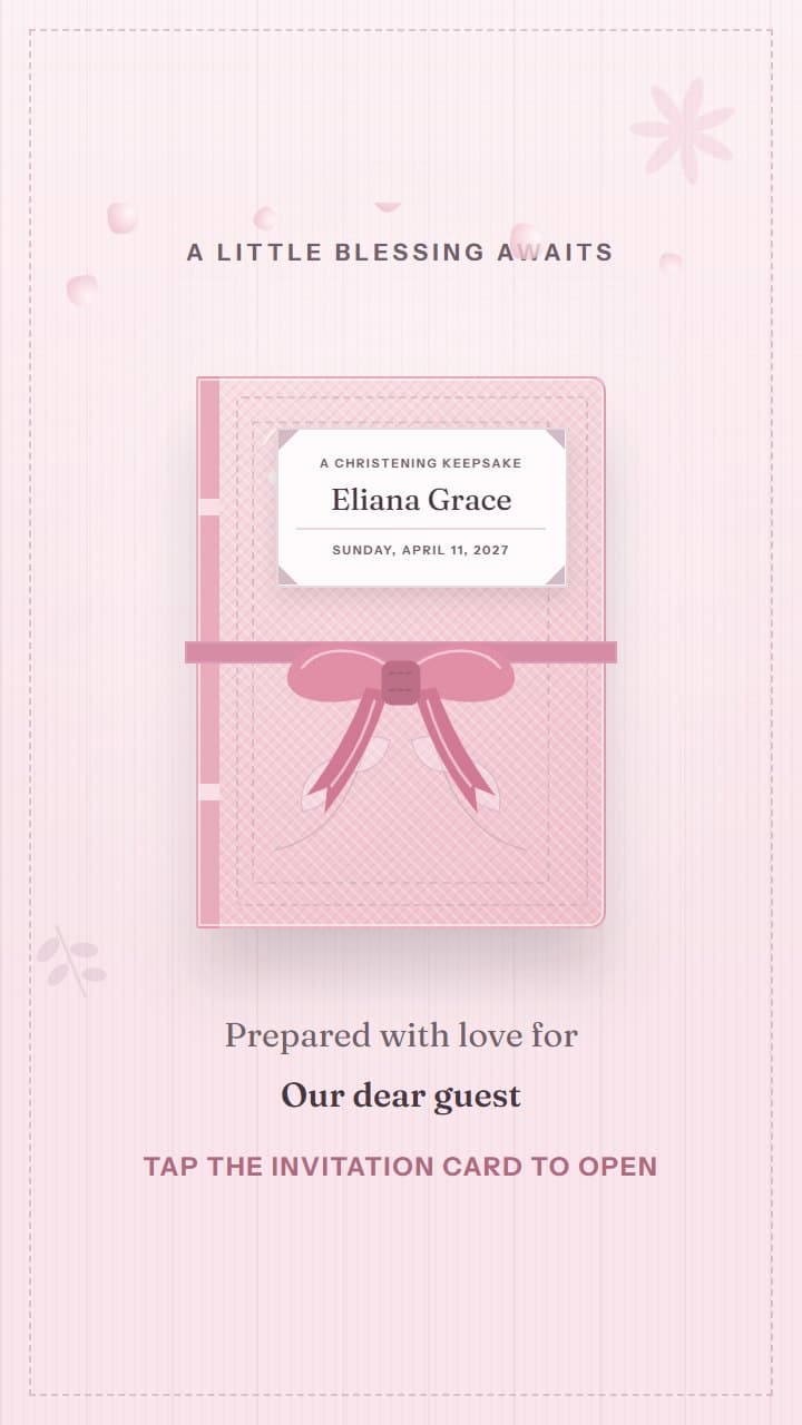 Little Blessings, a christening invitation design in Invitica's soft sacred editorial style