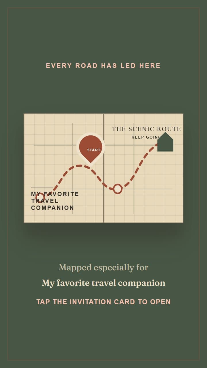 The Long Way Home, a romance invitation design in Invitica's journey notebook style